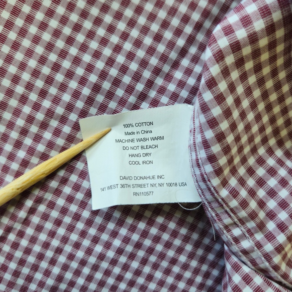 David Donahue Shirt Big Tall 18.5 34/35 Burgundy Gingham Cotton Button Down EUC - Picture 4 of 11